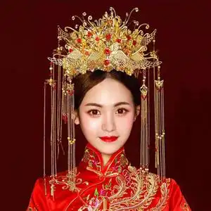秀禾头饰2020新款新娘古装中式凤冠霞帔流苏大气婚庆秀禾服发饰女