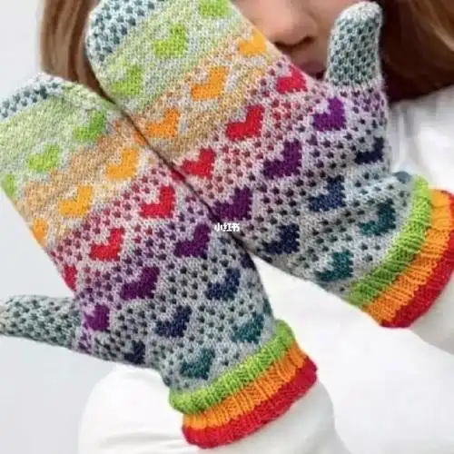 棒针编织爱心提花手套图解