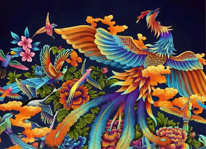 百鸟朝凤手绘版海报