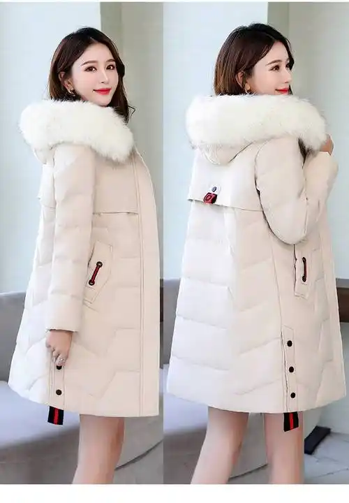 显瘦白鸭绒大毛领女士女式新款极寒保暖冬天冬季加厚外套冬装米白色xl