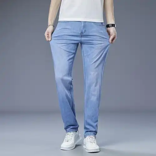 冰氧超薄浅蓝色牛仔裤男士轻薄透气显高显瘦长裤子男2023新款夏天