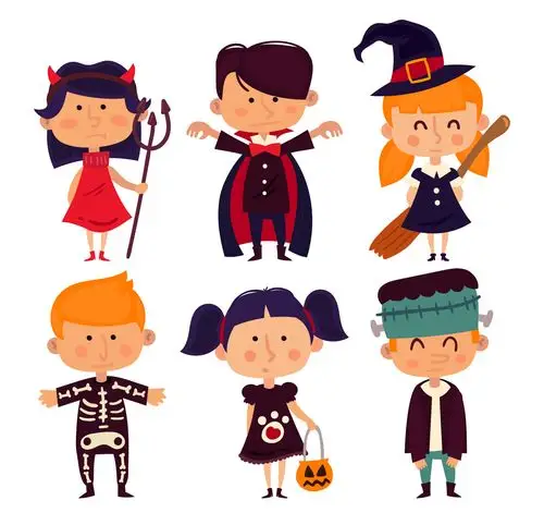 6款卡通万圣节儿童设计矢量图_矢量人物_懒人图库