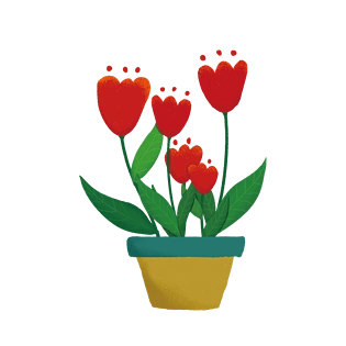 手绘卡通矢量盆栽