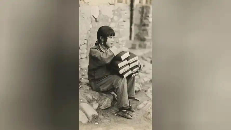裹小脚,有大脖子病:1926年,密云石匣镇卖枕头的小姑娘