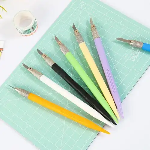 手账刻刀ins风莫兰迪色少女心裁纸刀手帐笔刀美工刀垫板刻刀笔12片