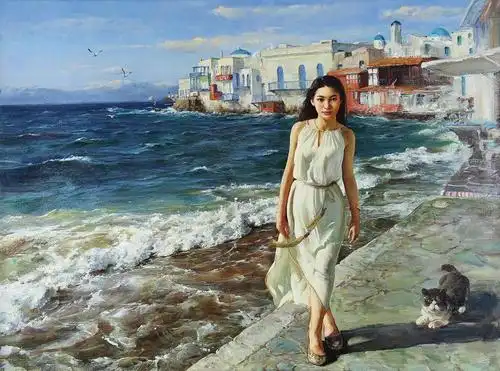 0238爱琴海风情布面油画