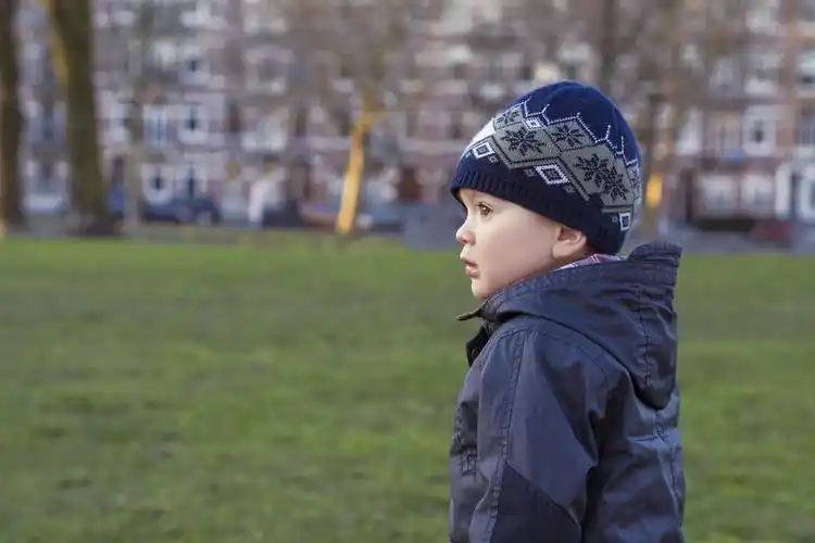 男孩,城市,侧面,头像,小,站立,户外,欧洲