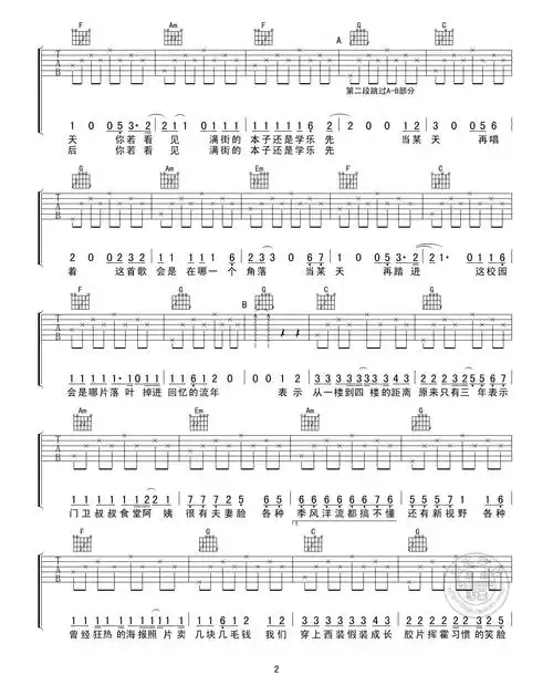 北京东路的日子吉他谱c调版六线谱分解伴奏吉他谱