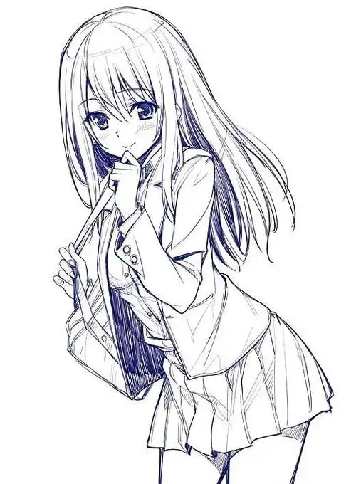 笔画动漫二次元唯美壁纸少女线稿动画二次元线稿【黑白线稿】线稿素材