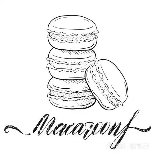 玛卡龙蛋糕, 矢量插图隔离在白色背景素描风格.零食, 一堆马卡龙.