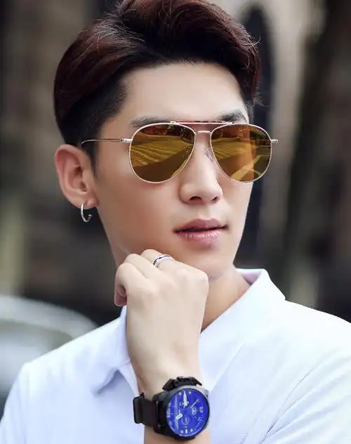 派丽蒙眼镜男士款蛤蟆镜不锈钢飞行员墨镜开车偏光太阳镜金色框反光膜