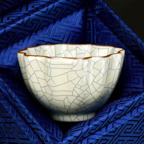 汝窑茶杯可养开片主人杯手工冰裂纹中式品茗杯大号复古风茶盏单杯