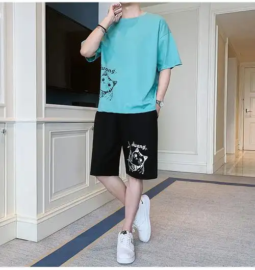 2021新款休闲运动套装男士夏季男装短袖短裤一套搭配帅气夏装上衣