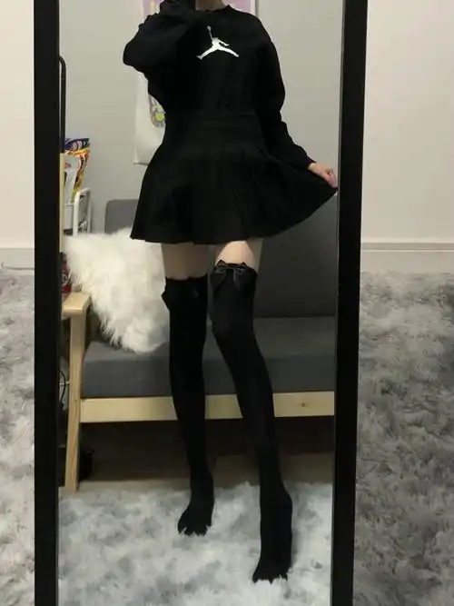 日系蝴蝶结过膝袜袜子jk天鹅绒性感高筒袜子长筒袜黑白中厚学院风