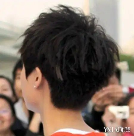 蓬松式的男生的短发发型,头发选择的是齐式的刘海,后面的头发有点小乱