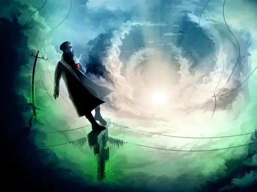 浪漫世界末日,漫画英雄,云,输电线,太阳,光射线,奇幻作品,照片,2000x