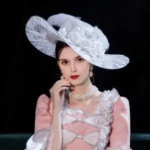 欧式宫廷蕾丝茜茜公主礼帽大帽子爵士礼帽婚纱红色公主洛可可帽子