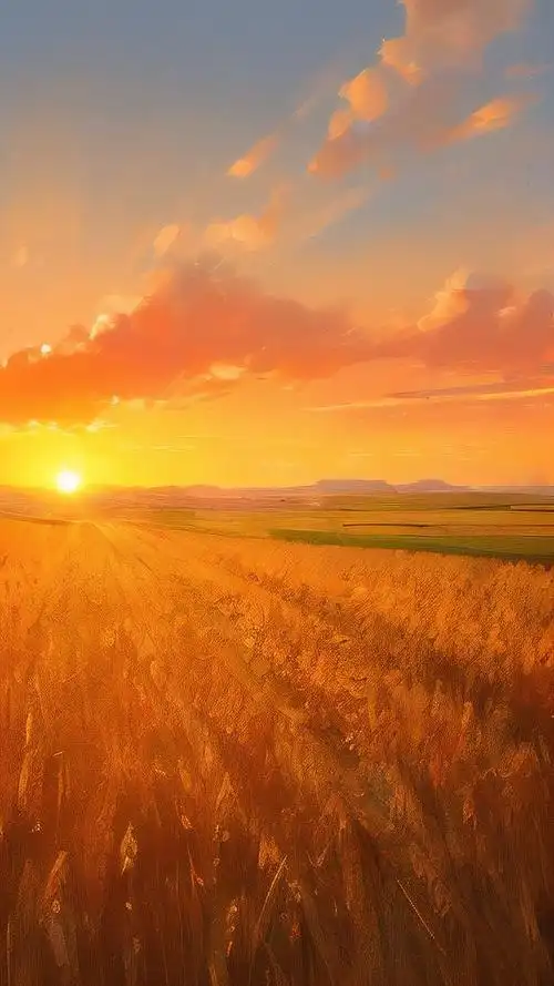 成熟风格壁纸🌅,置身夕阳麦田之中✨