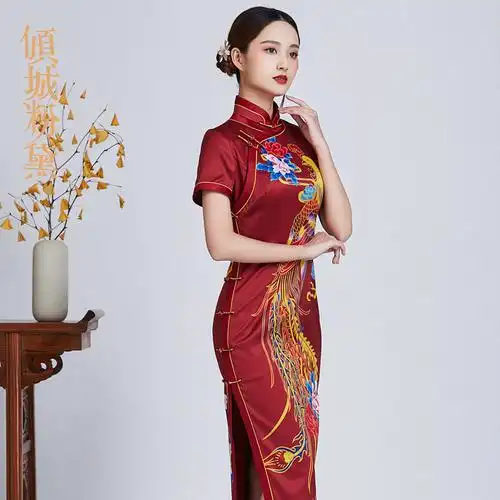 倾城粉黛凤凰牡丹红色旗袍传统老上海工艺匠造复古改良国风古韵