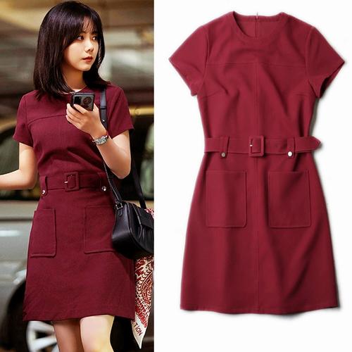 向风而行归路谭松韵同款酒红色连衣裙春夏设计感收腰气质a字短裙