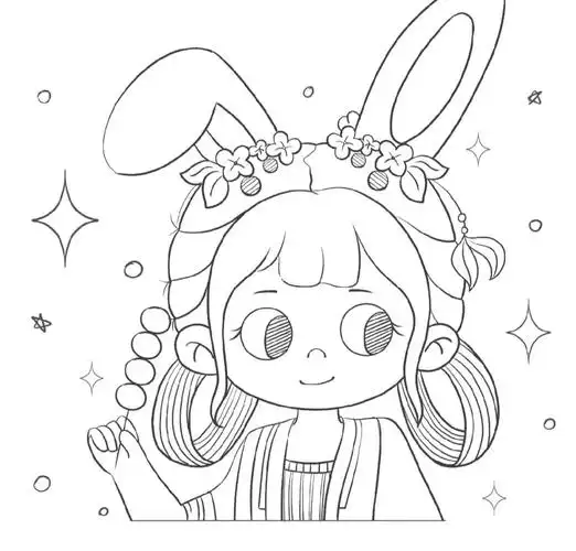 板绘线稿头像学习中可爱女孩