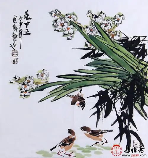 书画名家 广西美协石云轩三尺斗方写意花鸟画《花中王》