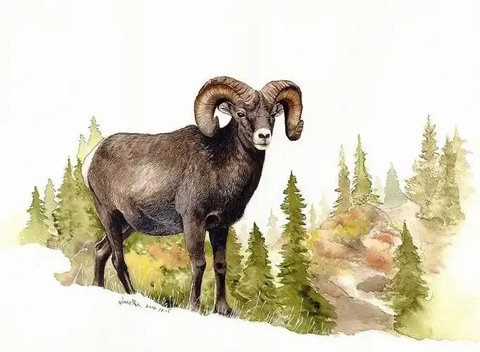 许宁水彩手绘《北美盘羊》电子版