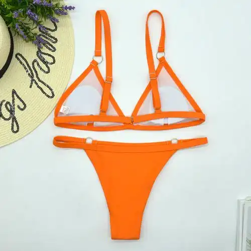 2019新款欧美纯色三角比基尼跨境分体泳衣批发性感女士泳装bikini