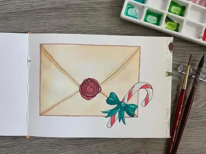 钢笔淡彩复古信封