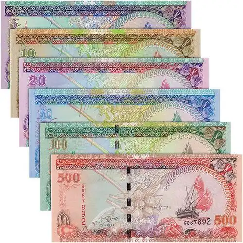 马尔代夫纸币6枚全套(大图展示)