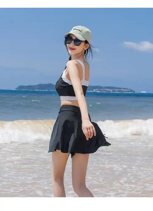 泳衣套装分体女夏季背心式运动风学生保守小胸游泳馆专用女士泳装