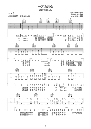 一万次悲伤-逃跑计划 g调指法编配b调六线吉他谱-虫虫吉他谱免费下载