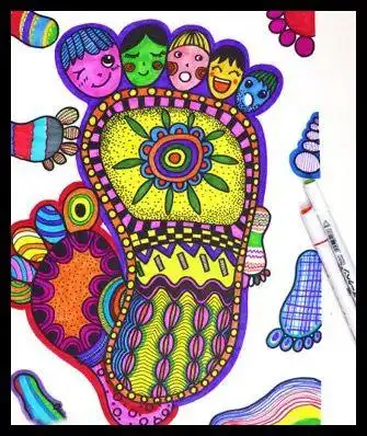 教程马克笔水彩画小脚丫线描画