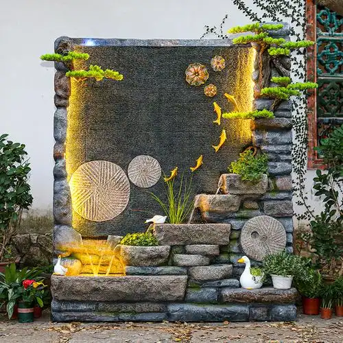 新中式假山景观流水墙水幕墙屏风隔断庭院花园装饰水池造景观摆件