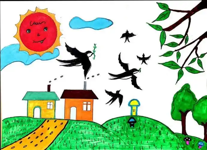 春天简笔画彩色 美丽的春天简笔画彩色