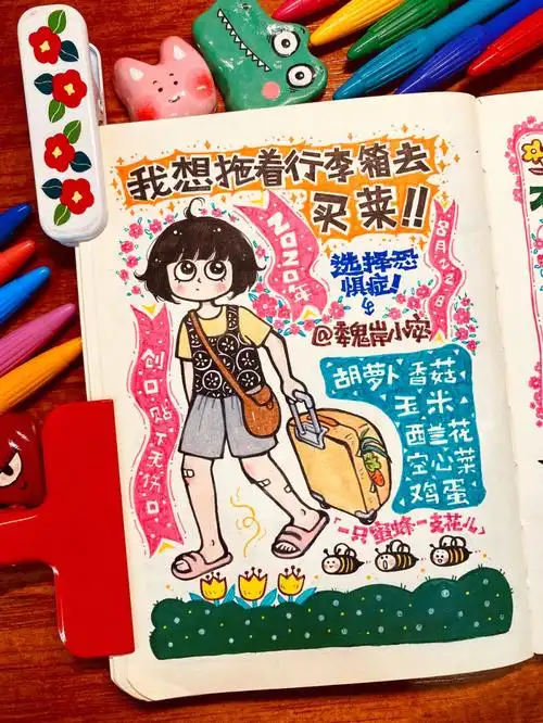 手绘手帐我想拖着行李箱去买菜78