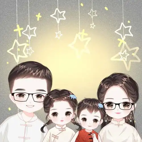 安全感自己给,一家三口,四口,五口头像手绘