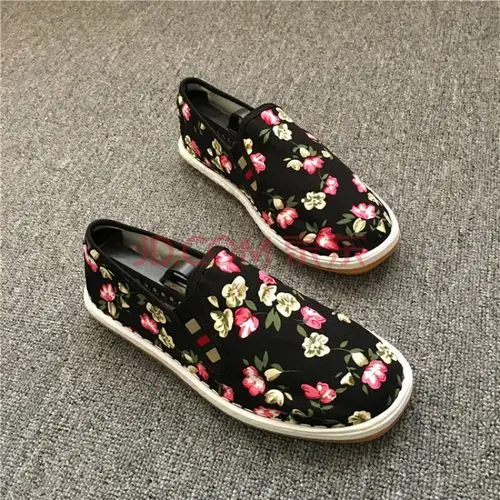 布鞋透气牛筋底单鞋一脚蹬套脚鞋社会布鞋wcx 绿叶大花 36【图片 价格