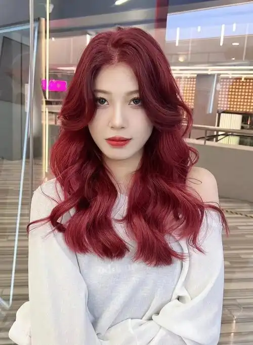 浆果红韩系慵懒大波浪卷发
