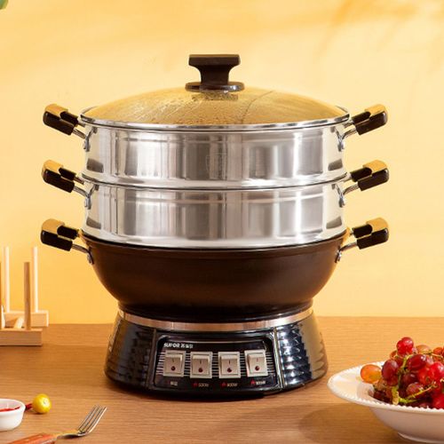 苏泊尔电炒锅多功能电热锅家用炒菜蒸煮煎炖铸铁不粘一体式带蒸笼