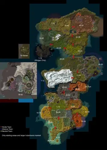 cataclysm国外玩家制作的大灾变各地区等级范围和营地示意图