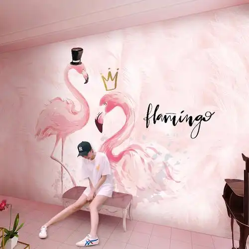 火烈鸟壁纸网红ins粉色墙布电视背景背景墙墙纸无纺布墙纸