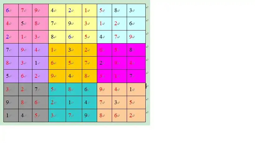 九宫格题目1到9数字填入且小九宫格也能组成1到9数字排列