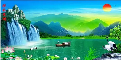 山水风景财源滚滚流水生财图片