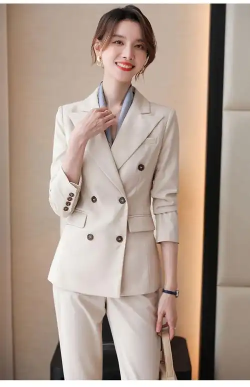 zonyouq品牌正装女套装春秋职业气质女神范时尚高端大气西装外套女米