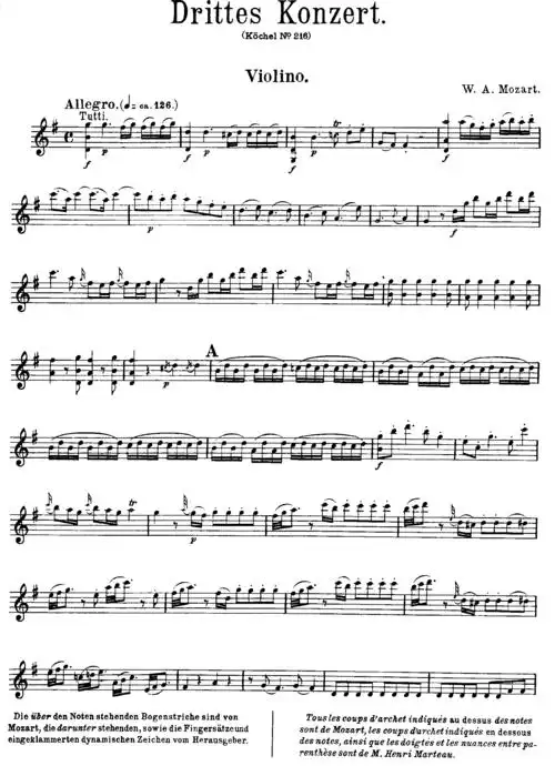 莫扎特第三小提琴协奏曲乐谱