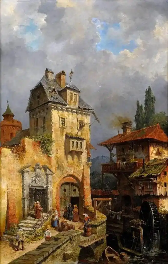 欧洲小镇油画