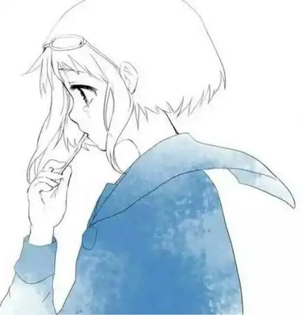 二次元女生头像.侧面.哭泣.短发.略色彩.