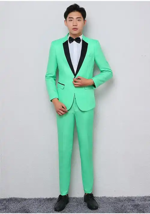 合演西服】春秋休闲职业个性男士修身手工定制草绿色西服套装西装潮