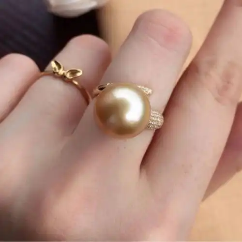 18k金镶天然南洋珍珠戒指